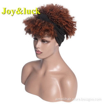 Black Women Scarf Wig Ladies Hair Black Hairband Woman Afro Ombre Brown Hair Short Kinky Curly Headband Wig Synthetic Hair Wigs